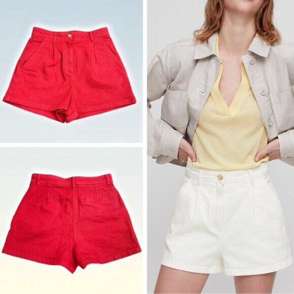 WILFRED FREE Aritzia Kelly High Rise Twill Tailored Short Sz 6 Red - Picture 1 of 8
